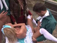 Cumshotti presents: Costume porn group sex with hottie outdoors