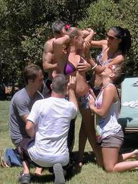 Cumshotti presents: Three naughty girls gets banged outdoors in group sex game