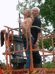 Cumshotti presents: Dirty old senior bangs a teenage hottie in his boom lift