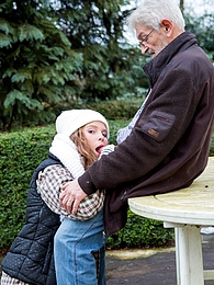 Cumshotti presents: Kinky teen cutie Bunny suck and fuck an old cock outdoors