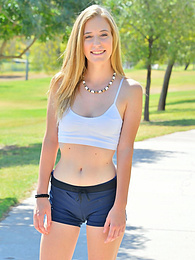 Cumshotti presents: Sporty blonde babe Dakota strips her clothes and flaunts her hot body outdoors