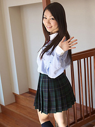Cumshotti presents: Asian schoolgirl Tomoyo Hoshino strips to stockings and poses outdoors